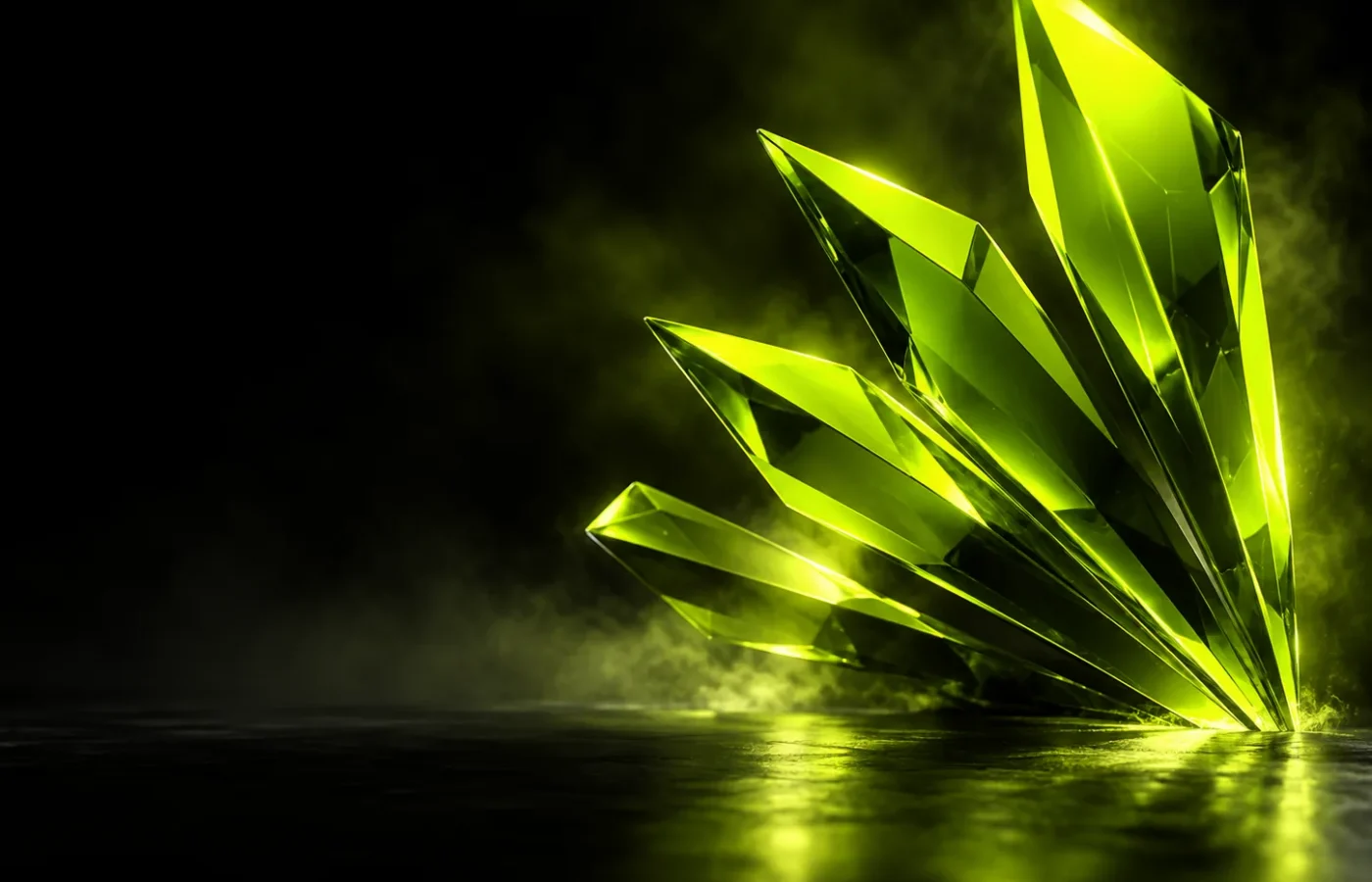 Lime crystal shards fanned upward, representing AdTrendo's range of marketing services